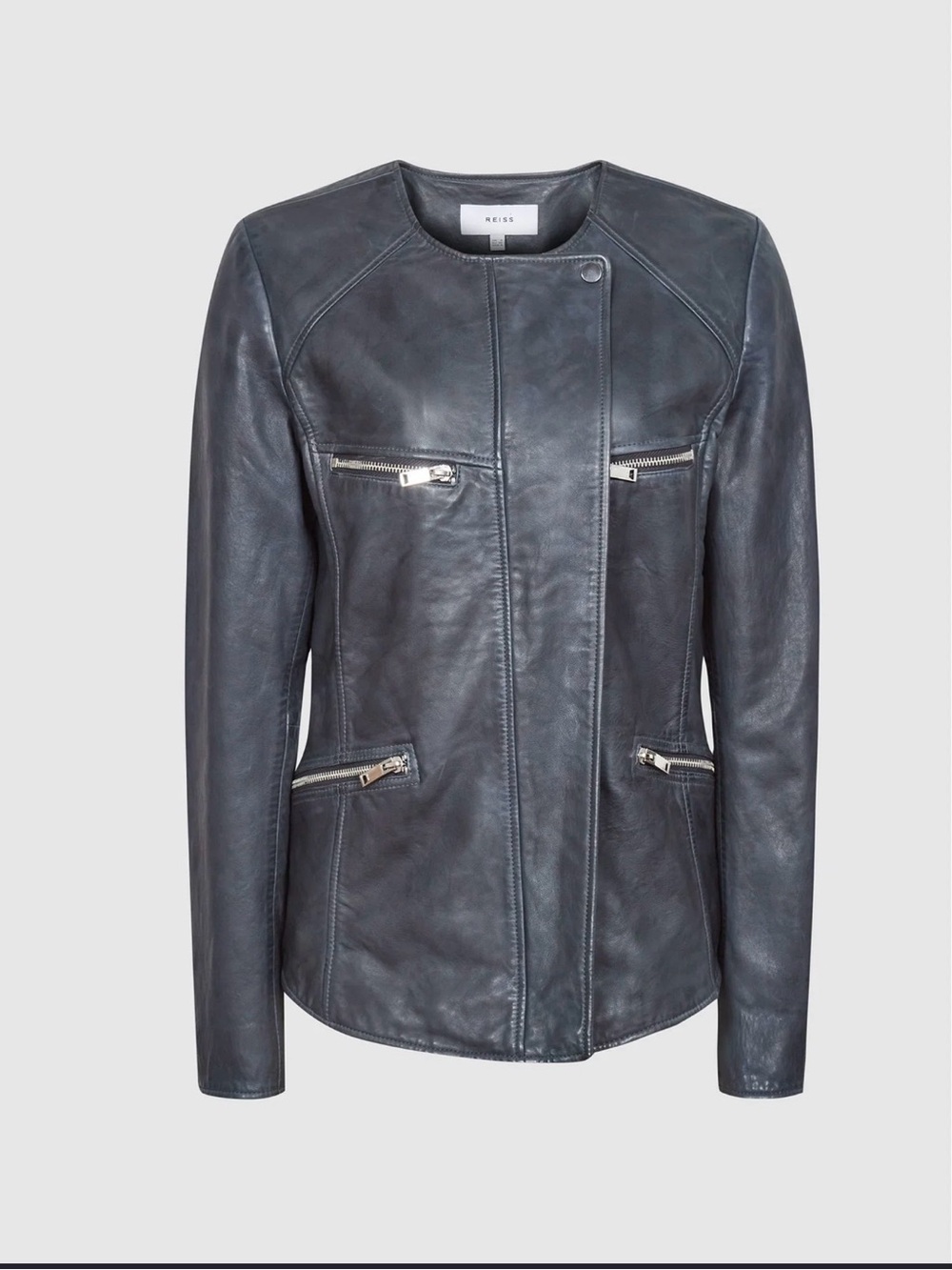 Reiss Indie Leather Collarless Biker Jacket